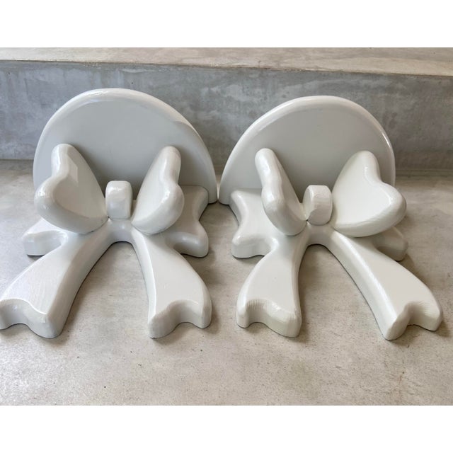 1980’s Pair Painted Wooden Bow Shelves For Sale - Image 9 of 11