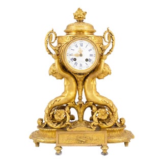 Antique French Gilded Table Clock, 1800s For Sale