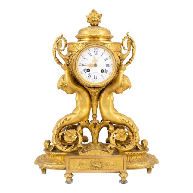 Antique French Gilded Table Clock, 1800s For Sale