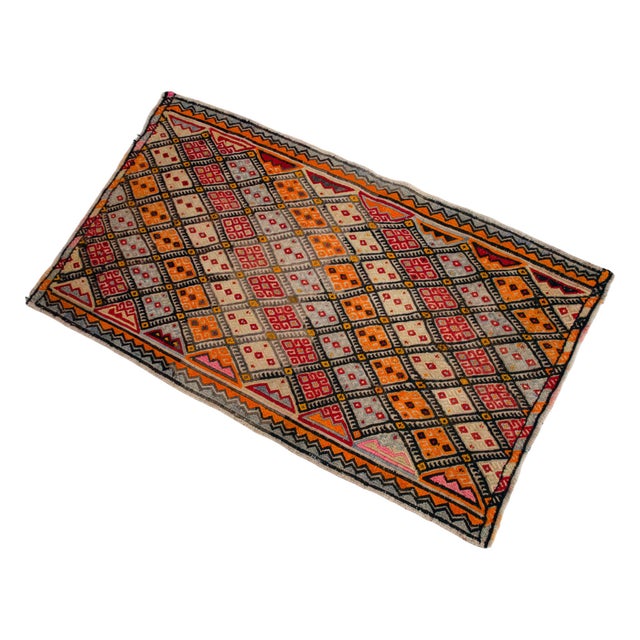 1960s Vintage Hand-Woven Braided Turkish Jajim Kilim Rug For Sale - Image 6 of 14