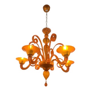 Contemporary Translucent Orange Murano Glass Chandelier For Sale