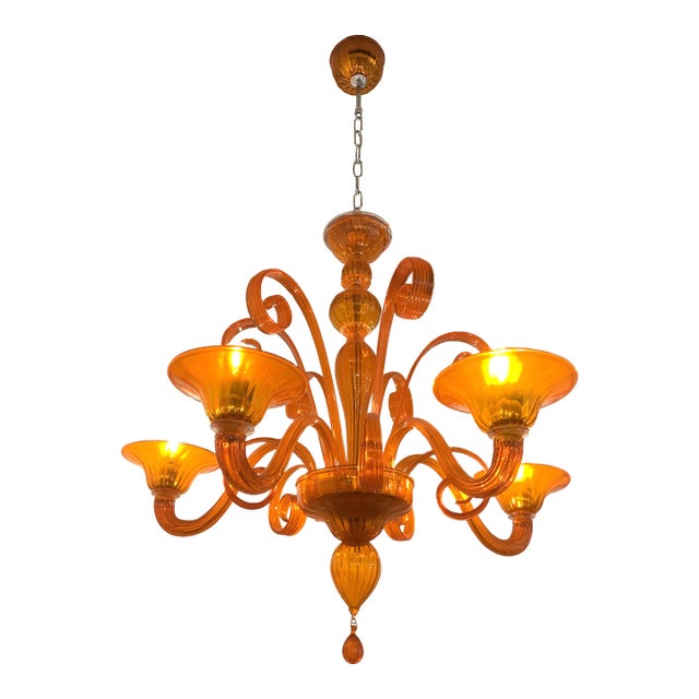Contemporary Translucent Orange Murano Glass Chandelier For Sale