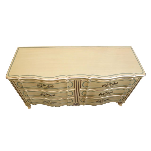 John Widdicomb Country French Provincial Off White Hand Painted 64" Double Dresser For Sale - Image 10 of 15
