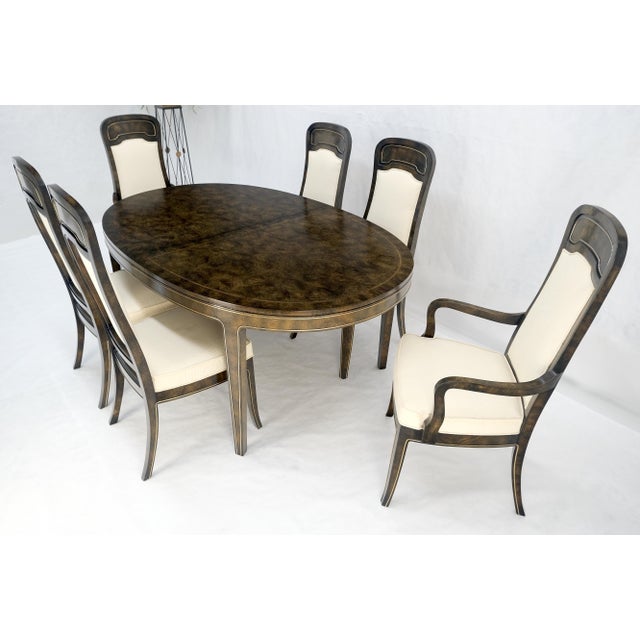 Mastercraft Dark Burl Walnut Oval 4x20" Leaves Dining Table 6 Chairs Set MINT For Sale - Image 15 of 17
