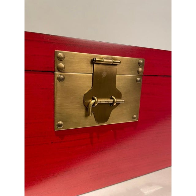 Chinese Red Lacquered Box With Brass Mounts, Mid 20th Century For Sale - Image 9 of 12