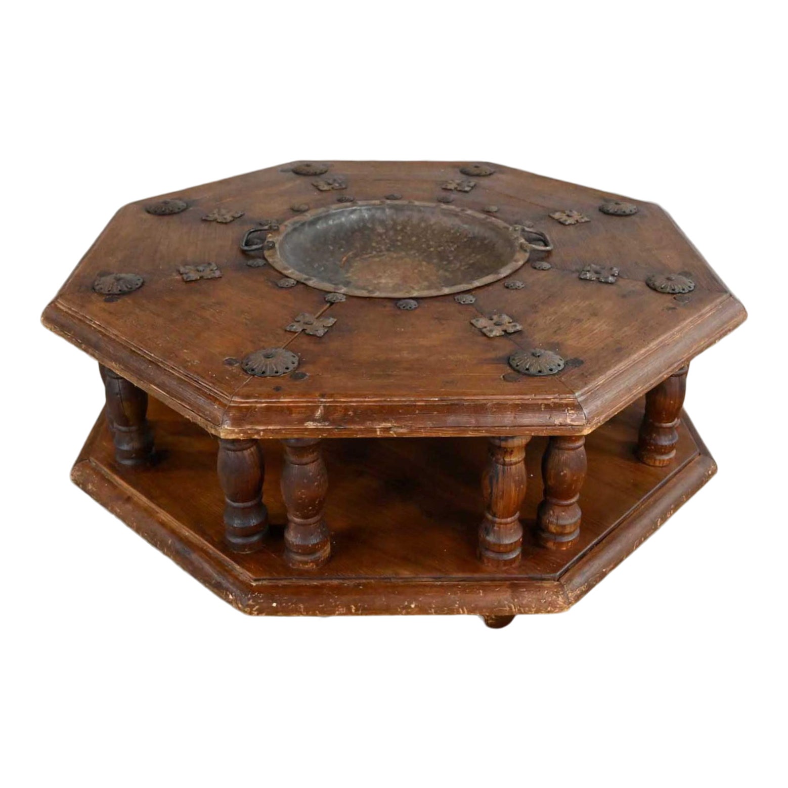 Spanish Colonial Revival Rustic 2Tiered Octagon Brazier Coffee Table