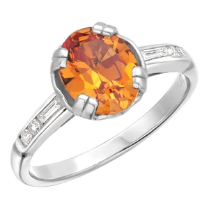 Vintage Platinum 1.5 Carat Cushion Orange Sapphire Diamond Ring Size 7.75