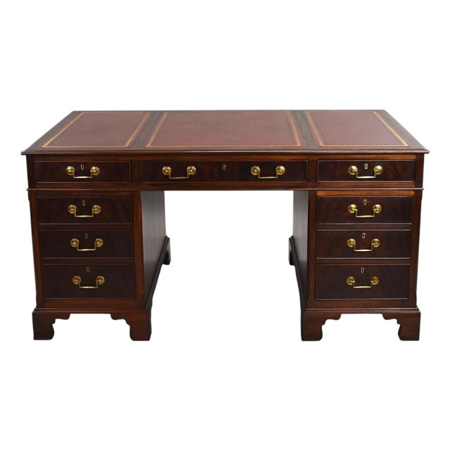 Edwardian Mahogany Pedestal Desk, 1900s For Sale