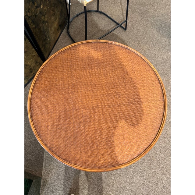 Brown 1990s Vintage Ethan Allen Round Rattan End Table For Sale - Image 8 of 9