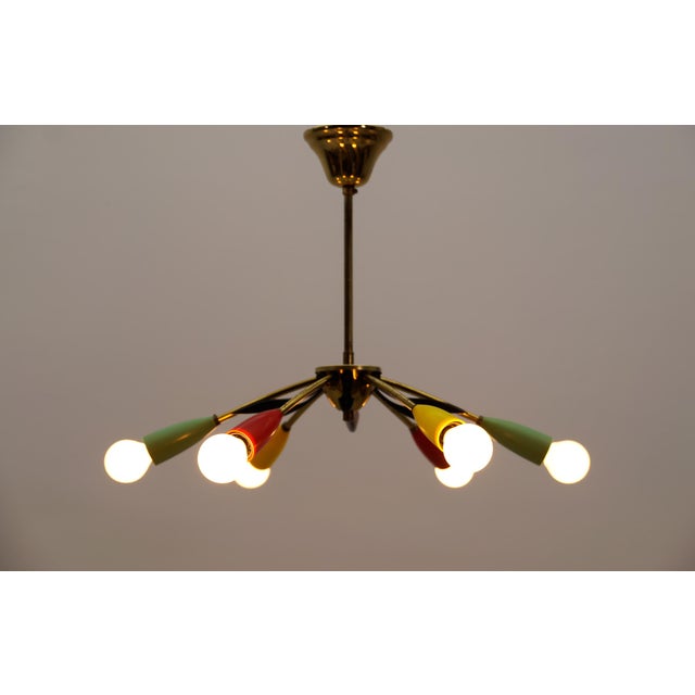 1950s Mid-Century Modern Brass 6-Arm Sputnik Lamp, Italy, 1950s For Sale - Image 5 of 13
