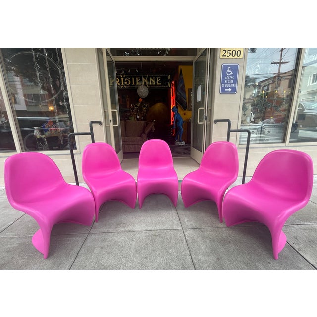 Extremely Rare Set of Five Verner Panton Hot Pink Chairs, Circa 2001 For Sale - Image 11 of 12