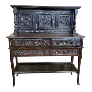 Circa 1790 English Carved Sideboard With 2 Drawers & Shelf