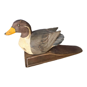 Small 1970s Wooden Painted Duck Doorstop