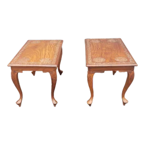 Mid-Century Anglo-Japanese Carved Hardwood Chabudai Low Side Tables, a Pair