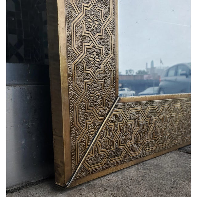 Contemporary Gold-Tone Extra Large Rectangular Metal Inlaid Mirror For Sale - Image 4 of 7