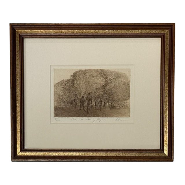 Mid 20th Century Harold Altman (Ny Pa b.1924) Signed Etching Print "Park With Walking Figures" #96/200, Mint Condition For Sale
