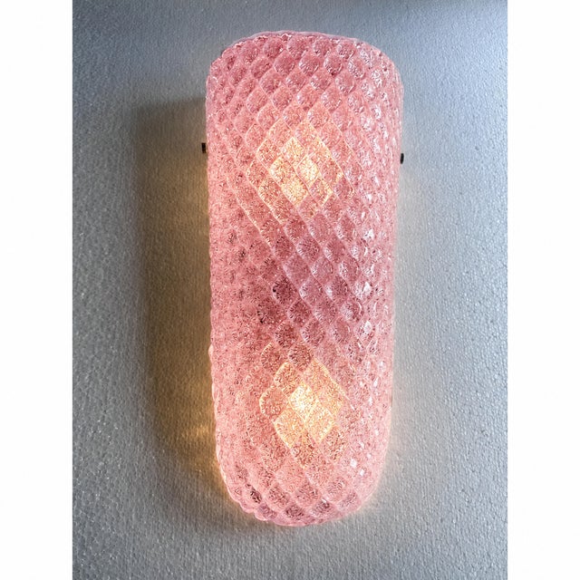 Early 21st Century Set of 2 Pink “Graniglia” Rhombus Murano Glass Wall Sconces by SimoEng For Sale - Image 5 of 7