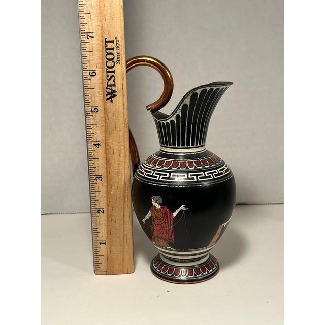 Black Set of Three Vintage Classic Greek Mythology Copper Painted Water Pitchers For Sale - Image 8 of 9