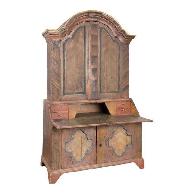 Early 19th Century Original Hand Painted Swedish Secretary Cabinet For Sale