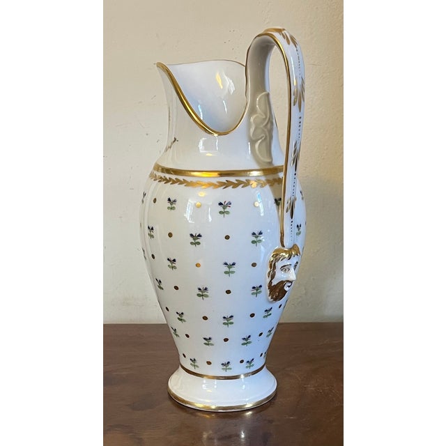 Antique Early 19th Century Levasseur Old Paris Porcelain Tall Pitcher Jug in the Sprig, Barbeaux or Cornflower Pattern Circa 1810 For Sale - Image 4 of 18
