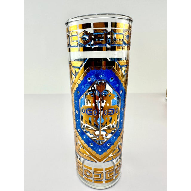 1960's Mid Century Embossed Aztec Pitcher and Highballs, Set of 6 Glasses For Sale In Little Rock - Image 6 of 12