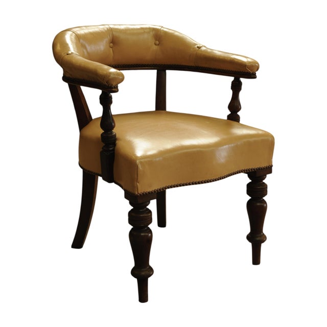 19th Century Cream Leather Buttonback Open Frame Armchair For Sale - Image 10 of 10