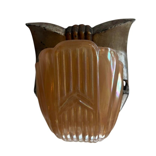 Metal Antiqu Art Deco Slip Shade Wall Sconces - a Pair For Sale - Image 7 of 7