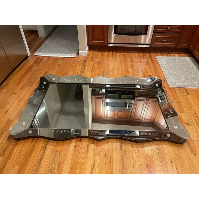 Transparent Wonderful Vintage Mid-Century Modern Scalloped Edge Venetian Italian Wall Mirror For Sale - Image 8 of 8