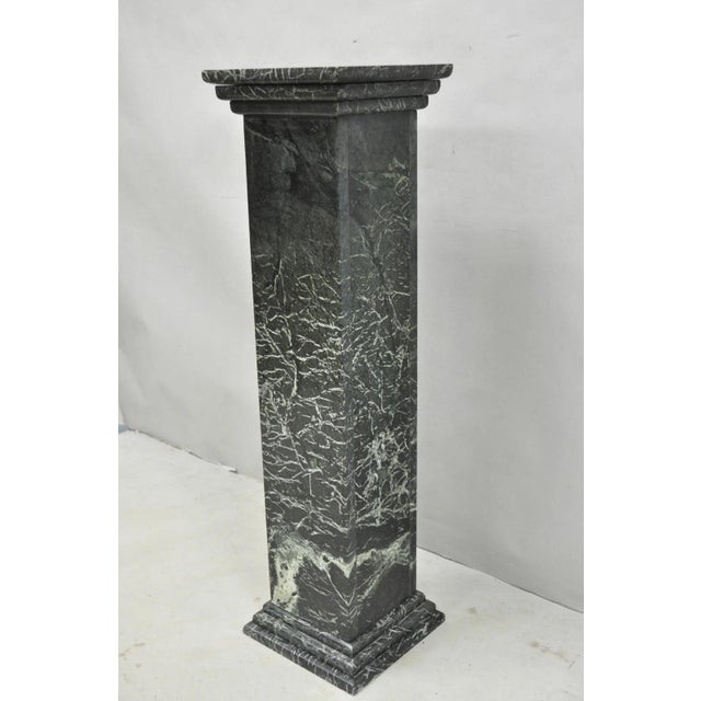 Vintage Italian Classical Style Dark Green Marble Square Column Pedestal Stand For Sale - Image 4 of 15