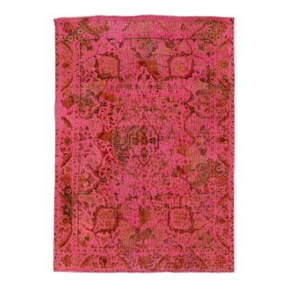 Vintage Overdyed Persian Wool Rug in Pink With Floral Motif For Sale