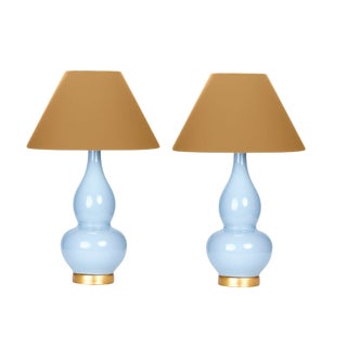 Casa Cosima Double Gourd Table Lamp, Stinson Blue/Mystic Gold Shade - a Pair