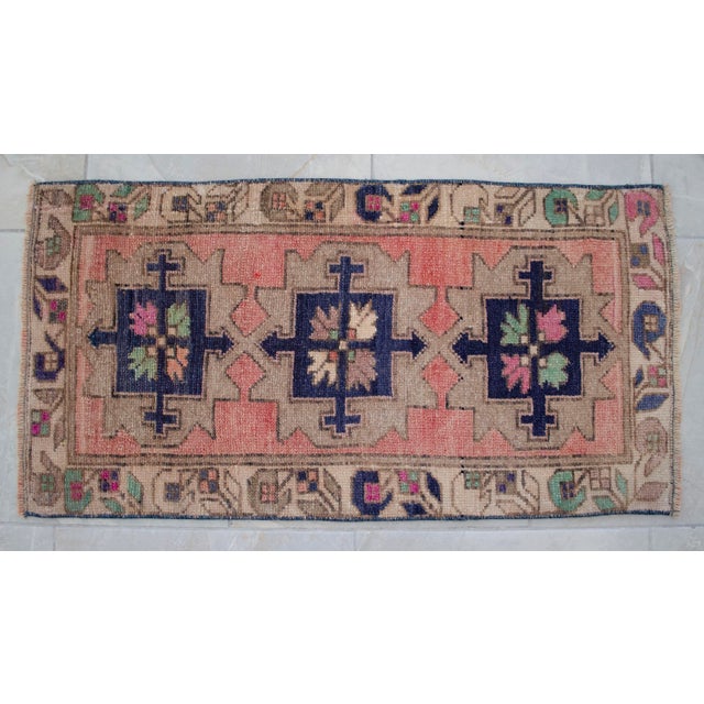 1970s Hand Knotted Turkish Rug Door Mat, Entryway Rug, Bath Mat, Kitchen Decor, Small Rug - 18″ × 35″ For Sale - Image 11 of 13