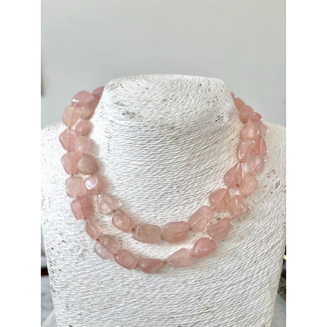 Lovely, vintage rose, quartz hand, tied beaded necklace can be double wrapped 32 inches