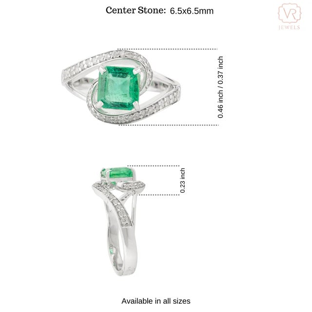 Metal Square Cut Emerald Ring Embellished With Diamond Size 5 For Sale - Image 7 of 11
