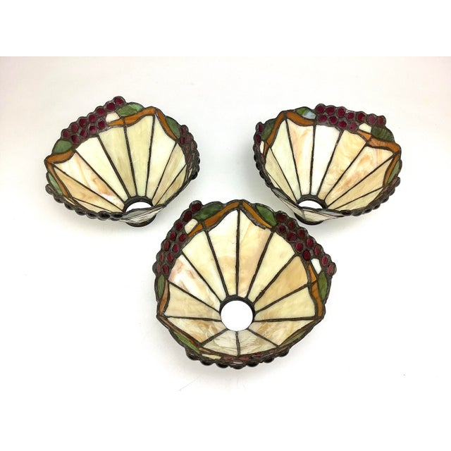 1990s Set of Three (3) Tiffany Style Slag Glass Lamp Shades Multicolor For Sale - Image 4 of 5