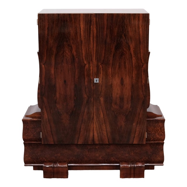 Art Deco Bookcase or Bar Cabinet in Hand-Polished Shellac Ash and Thuja Burl Wood, France, 1930s For Sale