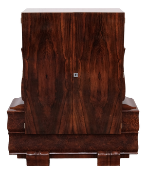 Art Deco Bookcase or Bar Cabinet in Hand-Polished Shellac Ash and Thuja Burl Wood, France, 1930s