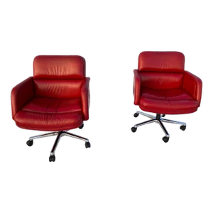 Modern Keilhauer Desk Chairs in Red Leather - a Pair