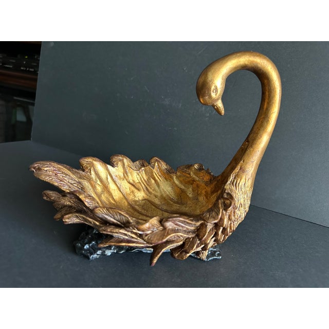 Vintage Late 20th Century Gold Swan Decorative Dish For Sale - Image 9 of 11