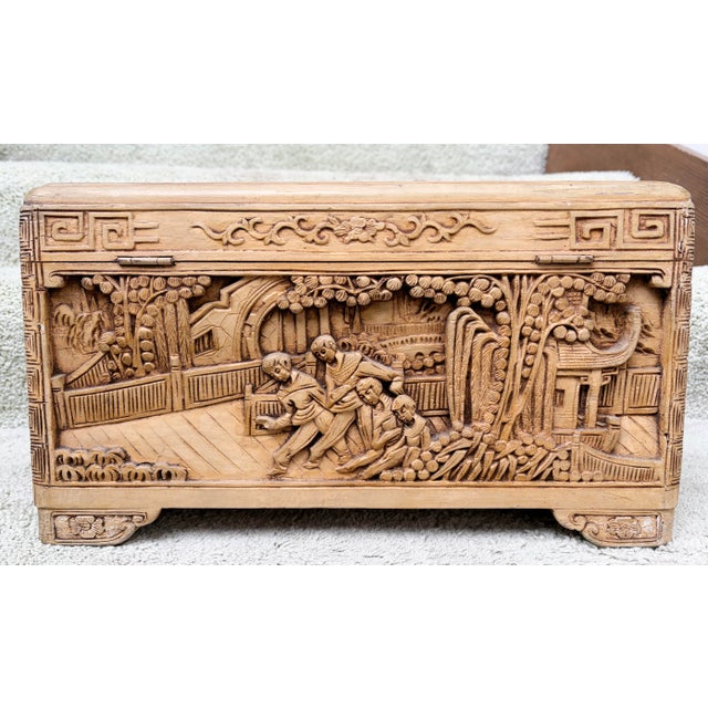1920s Chinese Antique 1920’s Hand Carved Wood Chest For Sale - Image 5 of 10