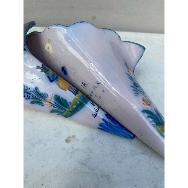 1900 - 1909 French Faience Wall Pocket Henriot Quimper-A Pair For Sale - Image 5 of 5