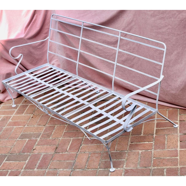 Vintage Wrought Iron Outdoor Settee Attributed to Russell Woodard. Settee is being sold without cushion. Seat frame is 66...