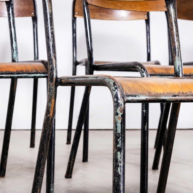 French Stacking D Back Dining Chairs in Blue from Mullca, 1950s, Set of 6 For Sale - Image 7 of 18