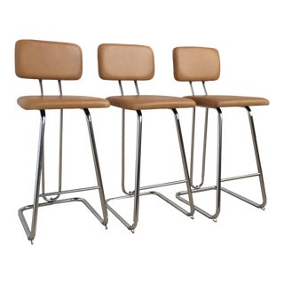 Butterscotch Leather Counter Stools - Set of 3 For Sale