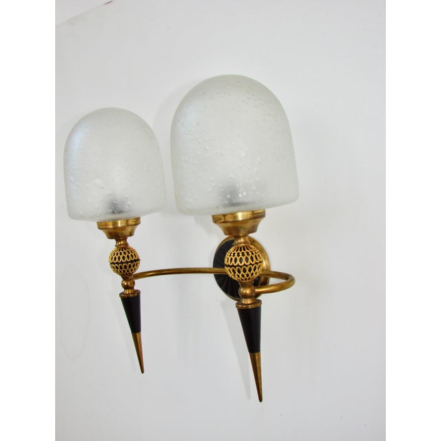 Mid-Century Brass and Glass Wall Lamp, 1950s For Sale - Image 4 of 8