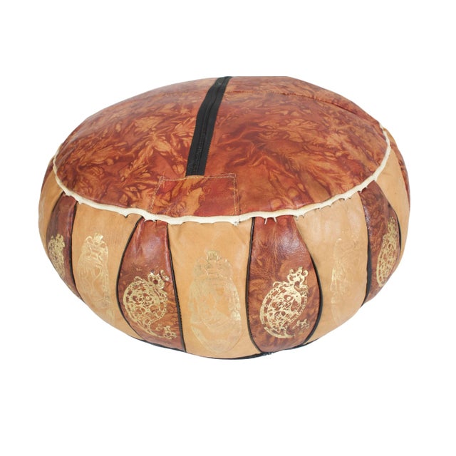Mid 20th Century Egyptian Revival Leather Pouf For Sale - Image 5 of 7