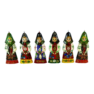 1990s Vintage Boho Chic Russian Hand Crafted Christmas Ornaments - Set of 6, Small Size.