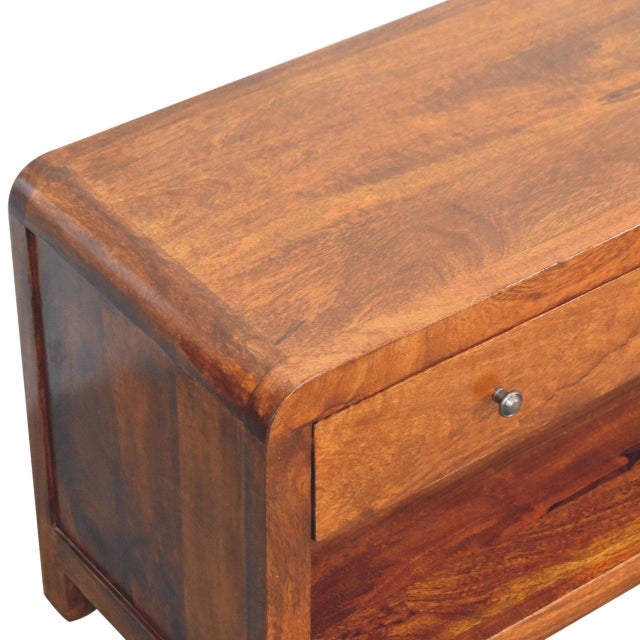 Chestnut Chestnut-Finish Mango Wood Curved Media Console For Sale - Image 8 of 8