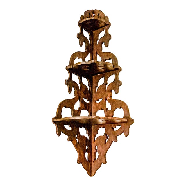 Antique English Regency Carved Mahogany Fretwork Hanging Corner Shelf / Bracket Antique Regency For Sale