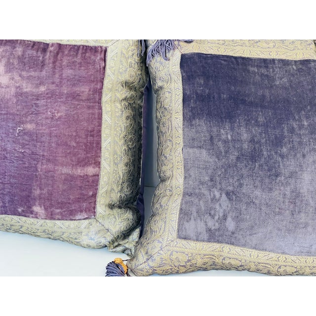 Pair Marroccan Velvet Pillows With Gold Brocade Trim and Tassels For Sale - Image 9 of 10